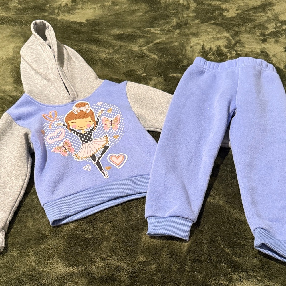 Adorable Kids' Blue and Gray Ballerina Hoodie Set